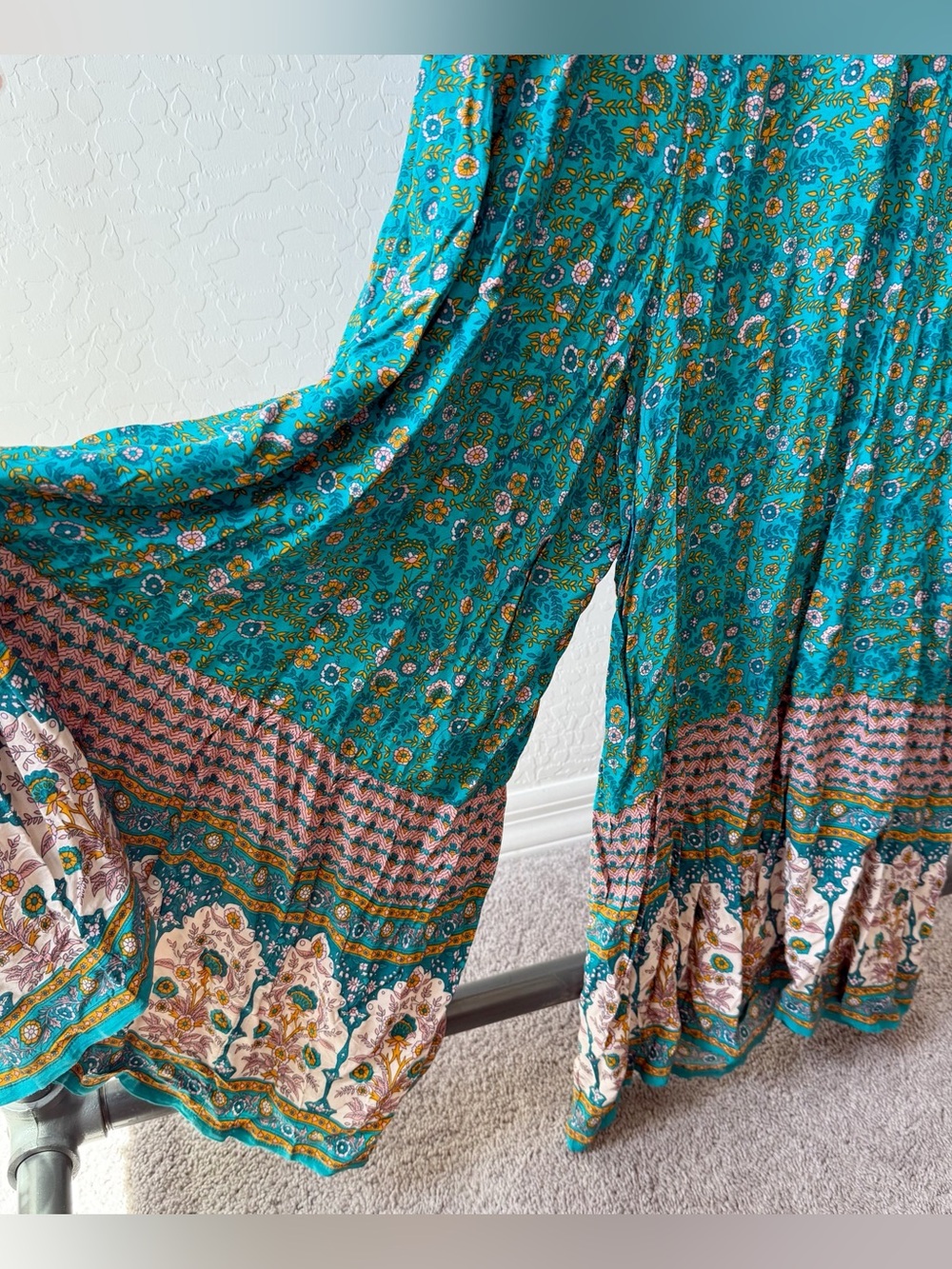 Natural Life Zoe Teal Floral Wide Leg Boho Jumpsuit NWT - Picture 5 of 10